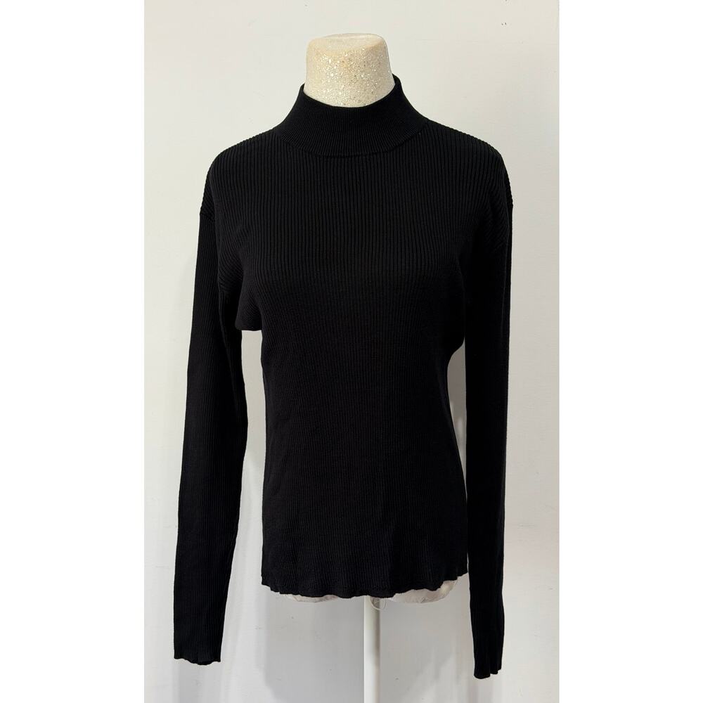 Coldwater‎ Creek Womens black ribbed knit long sleeve top sz M  office layers